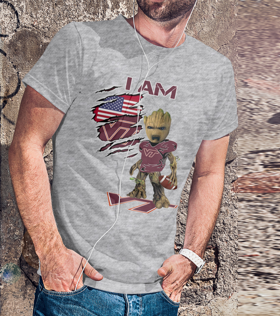 I AM Hokies VT Football And American Flag T-Shirt