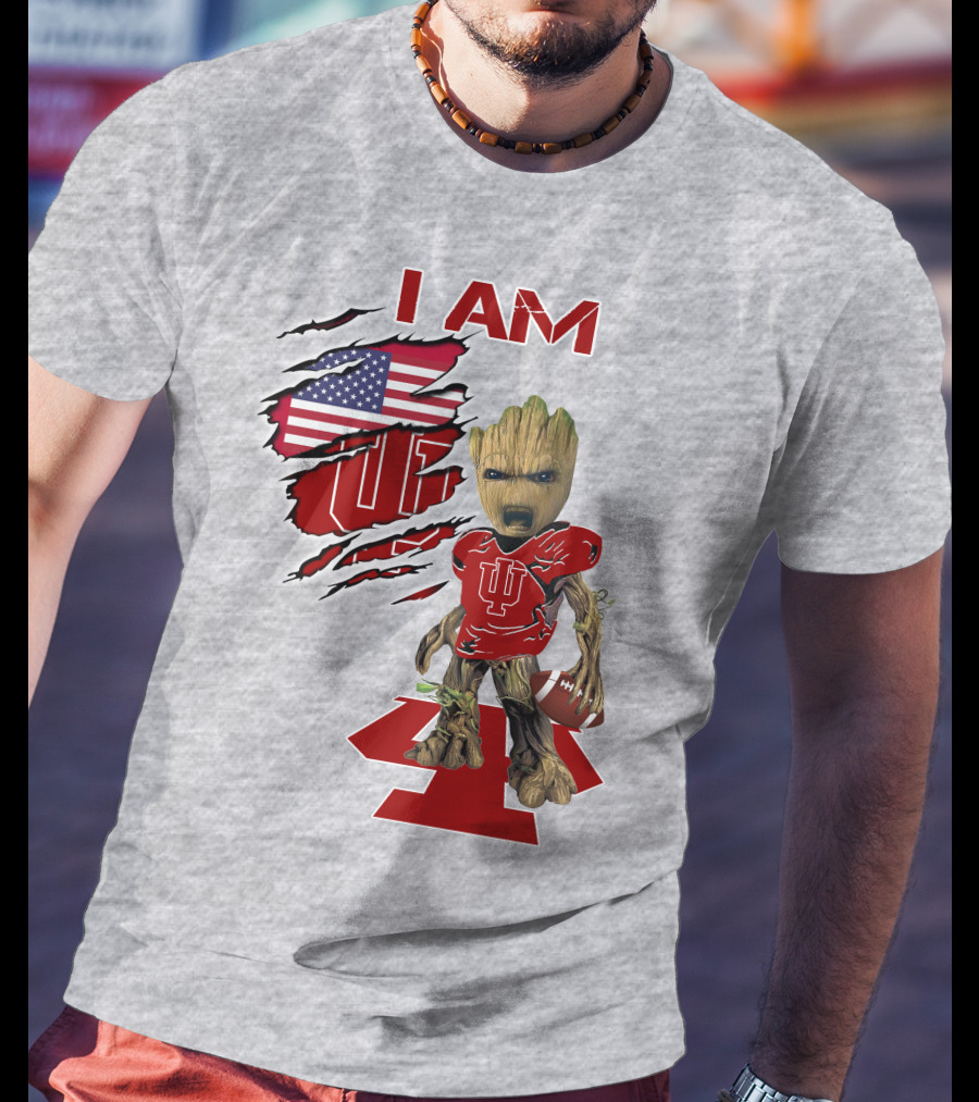 I AM Hoosiers Groot American Flag IU Football T-Shirt