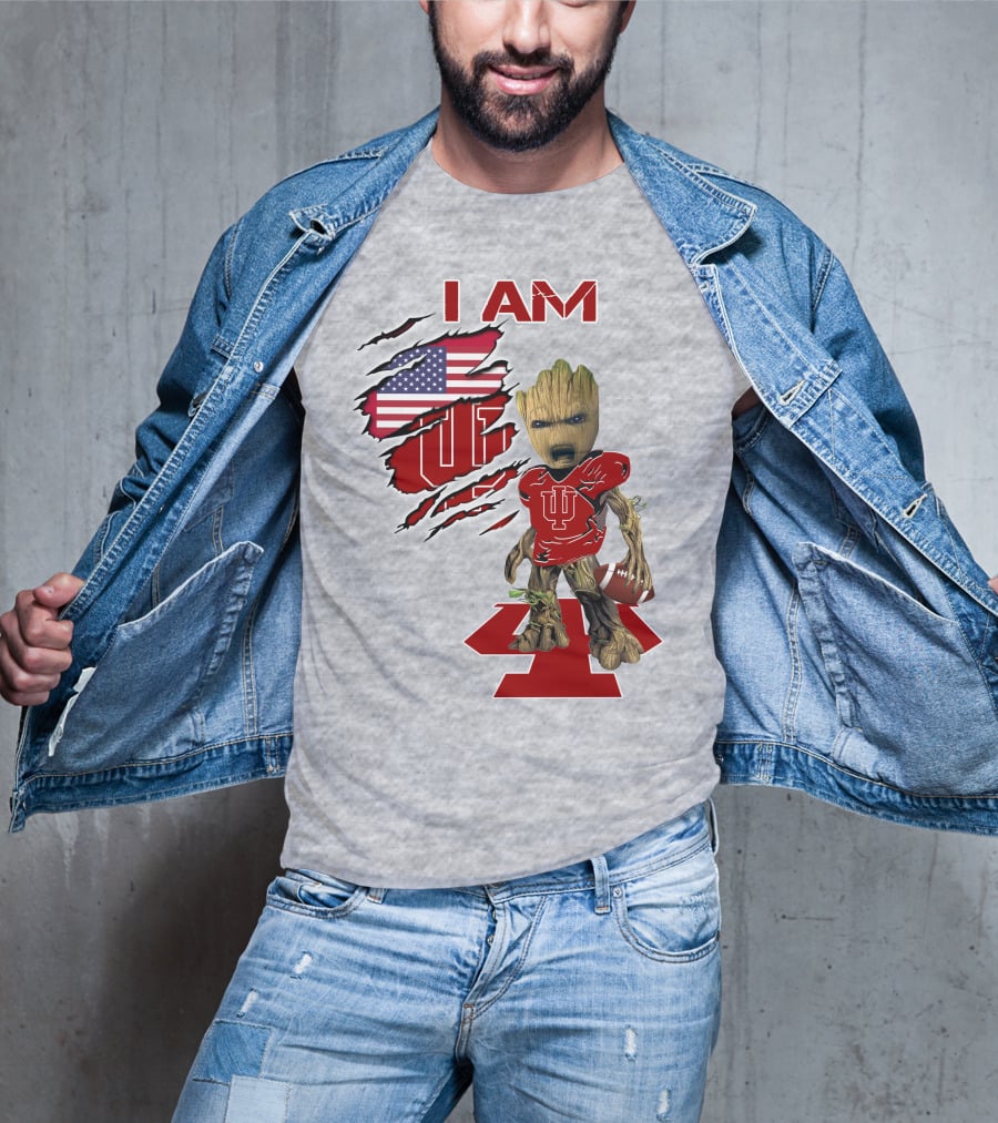 I AM Hoosiers Groot American Flag IU Football T-Shirt