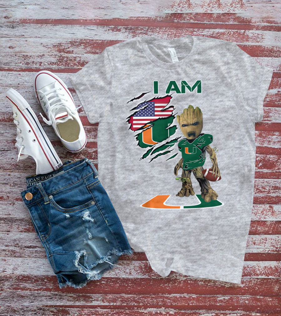 I Am University Of Miami Hurricanes Football Groot American Flag T-Shirt
