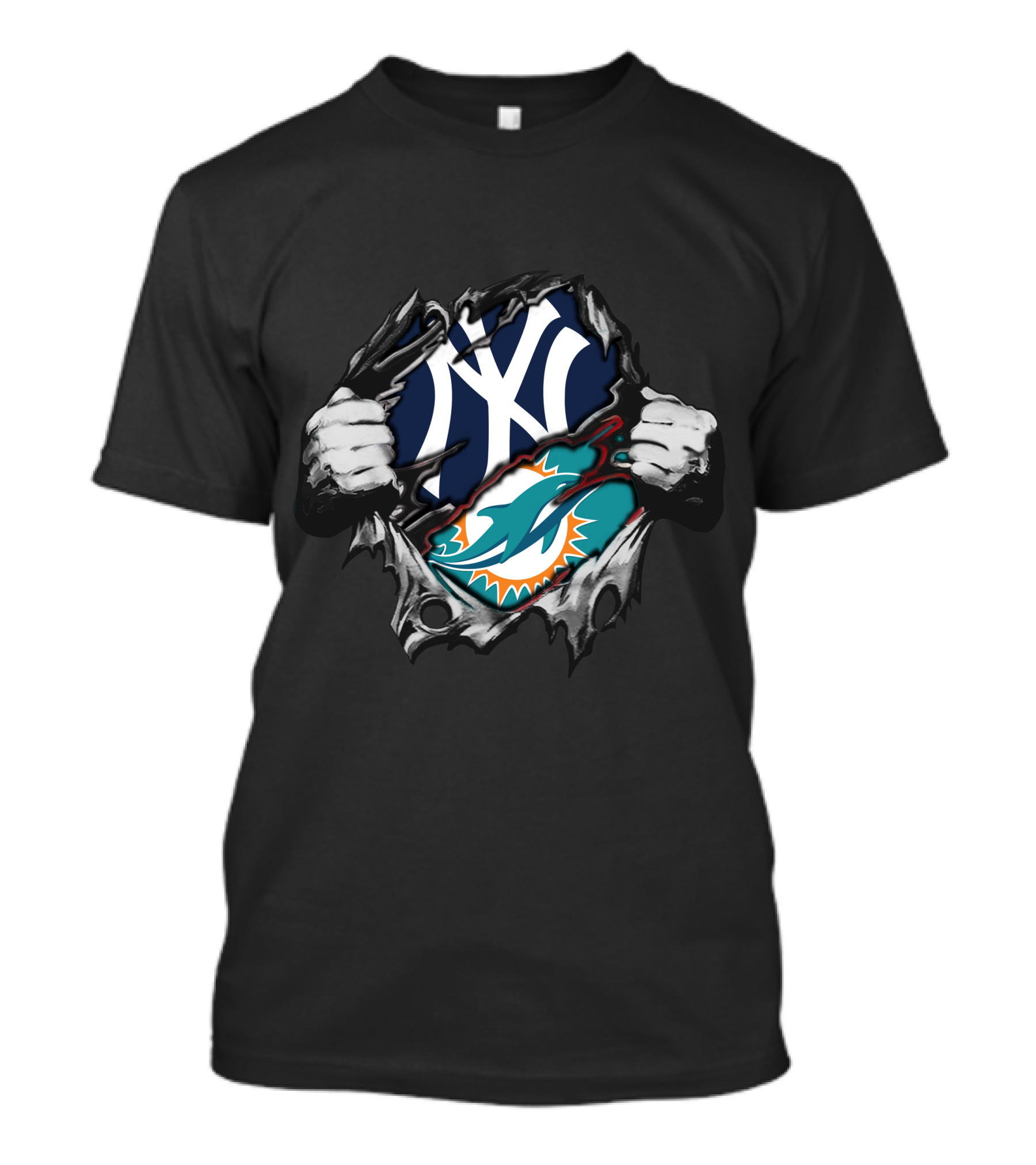 Yankees Dolphins Fans Torn Fabric T-Shirt