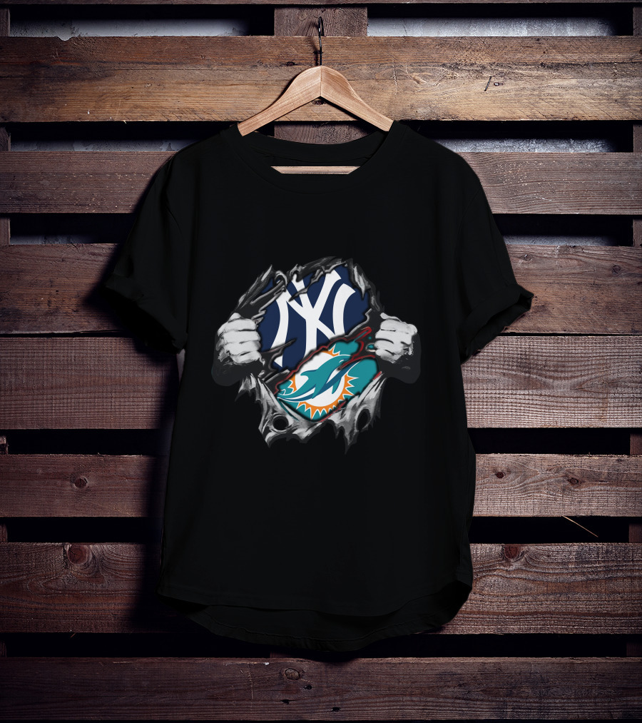 Yankees Dolphins Fans Torn Fabric T-Shirt