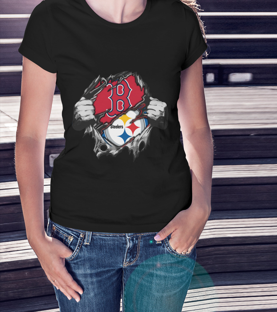 Steelers Red Sox Crossover Boston Pittsburgh Fan Fusion T-Shirt