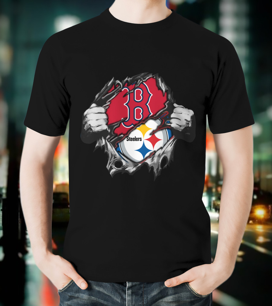 Steelers Red Sox Crossover Boston Pittsburgh Fan Fusion T-Shirt