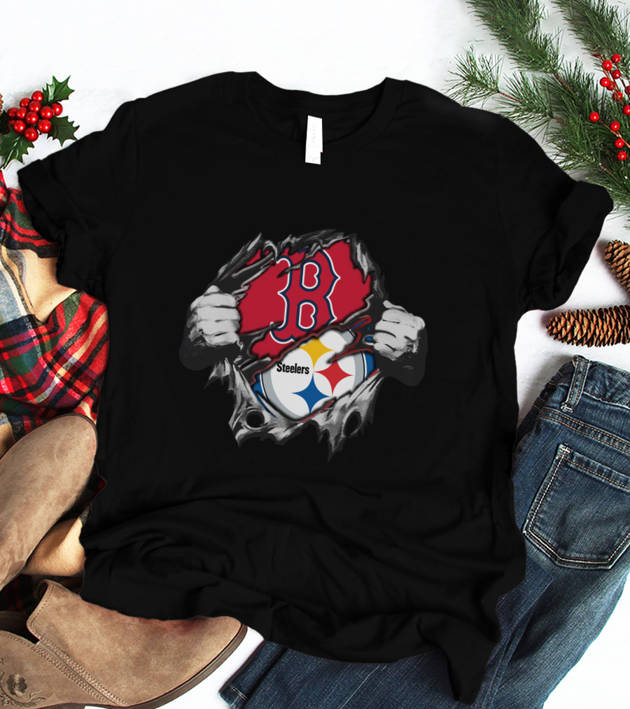 Steelers Red Sox Crossover Boston Pittsburgh Fan Fusion T-Shirt