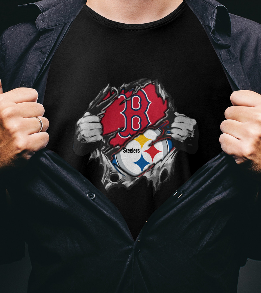 Steelers Red Sox Crossover Boston Pittsburgh Fan Fusion T-Shirt