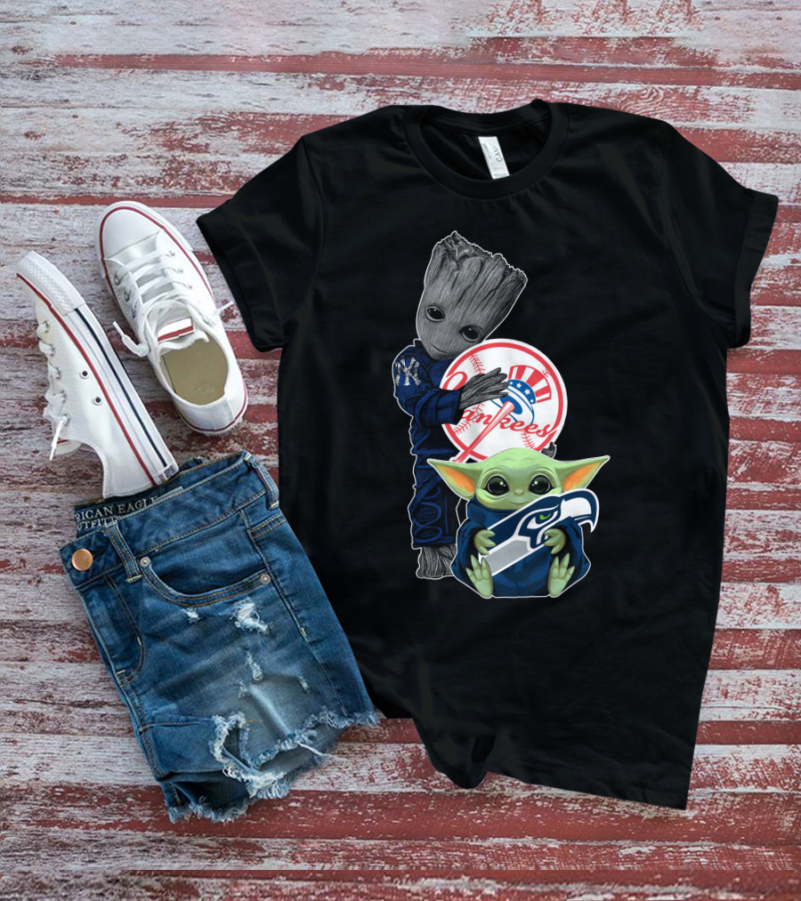 Yankees Baby Groot Seahawks Baby Yoda T-Shirt
