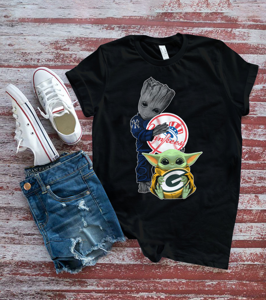 Yankees Groot Packers Baby Yoda T-Shirt