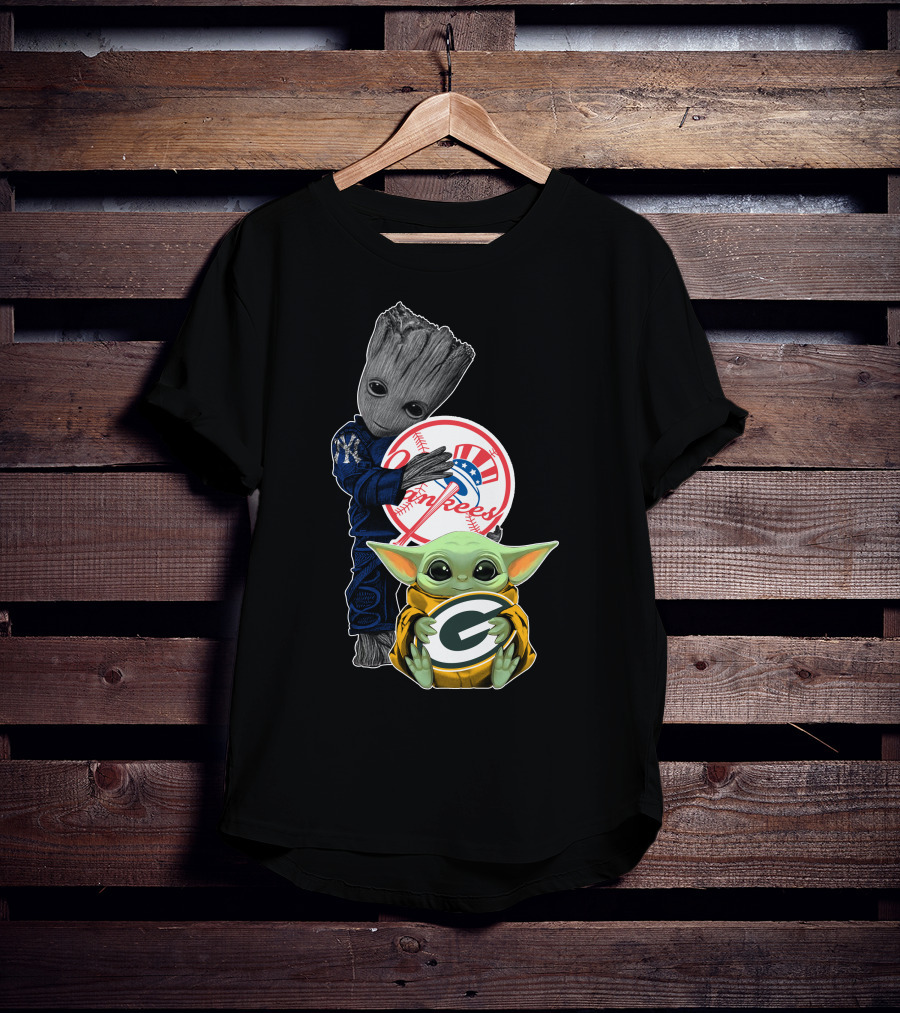 Yankees Groot Packers Baby Yoda T-Shirt