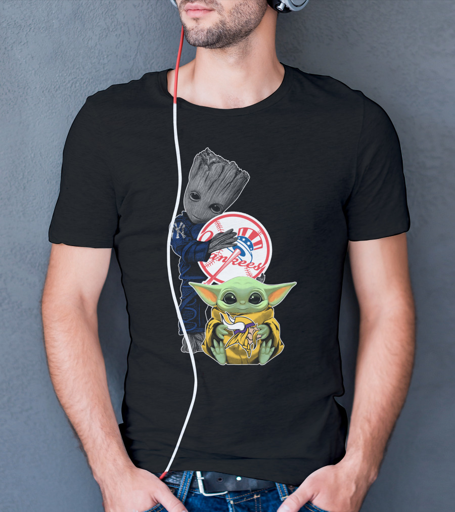 Yankees Baby Groot And Yoda Star Wars Minnesota Vikings T-Shirt