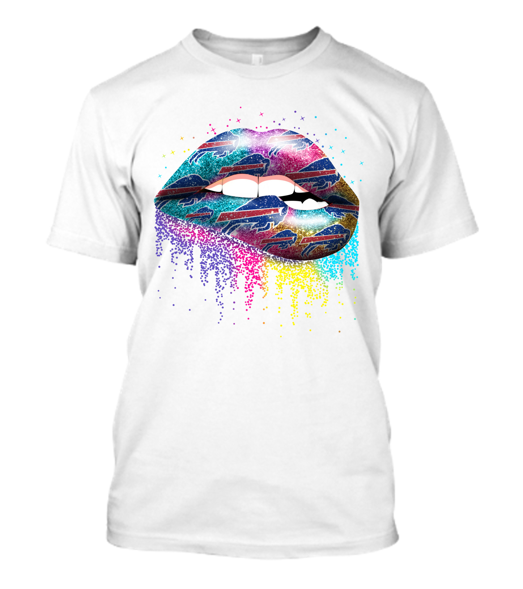Buffalo Bills Lips Colorful Team Spirit Fan Art Lips Multicolor Sparkle T-Shirt