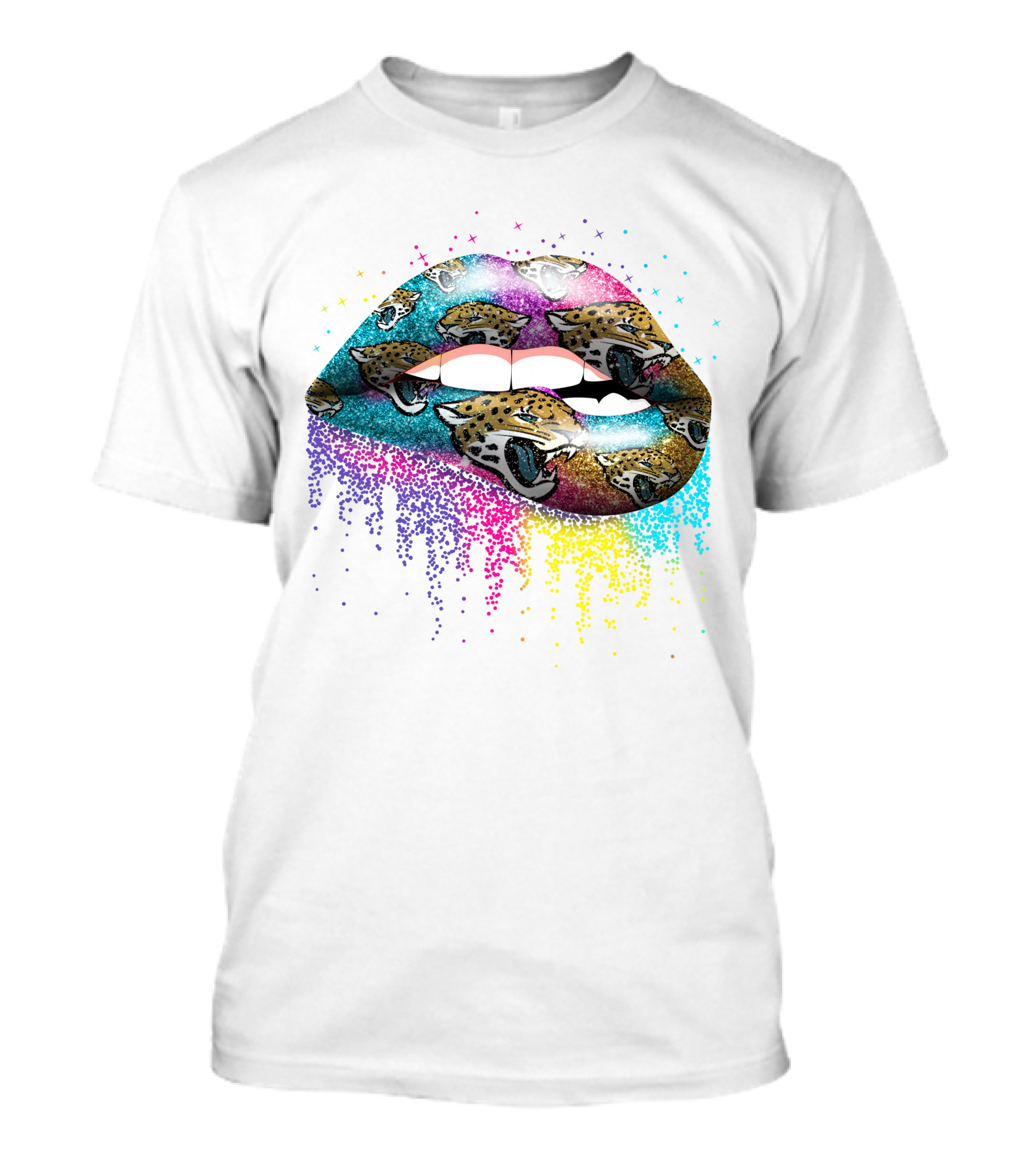 Lips Multicolor Glitter Jacksonville Jaguars Logo T-Shirt