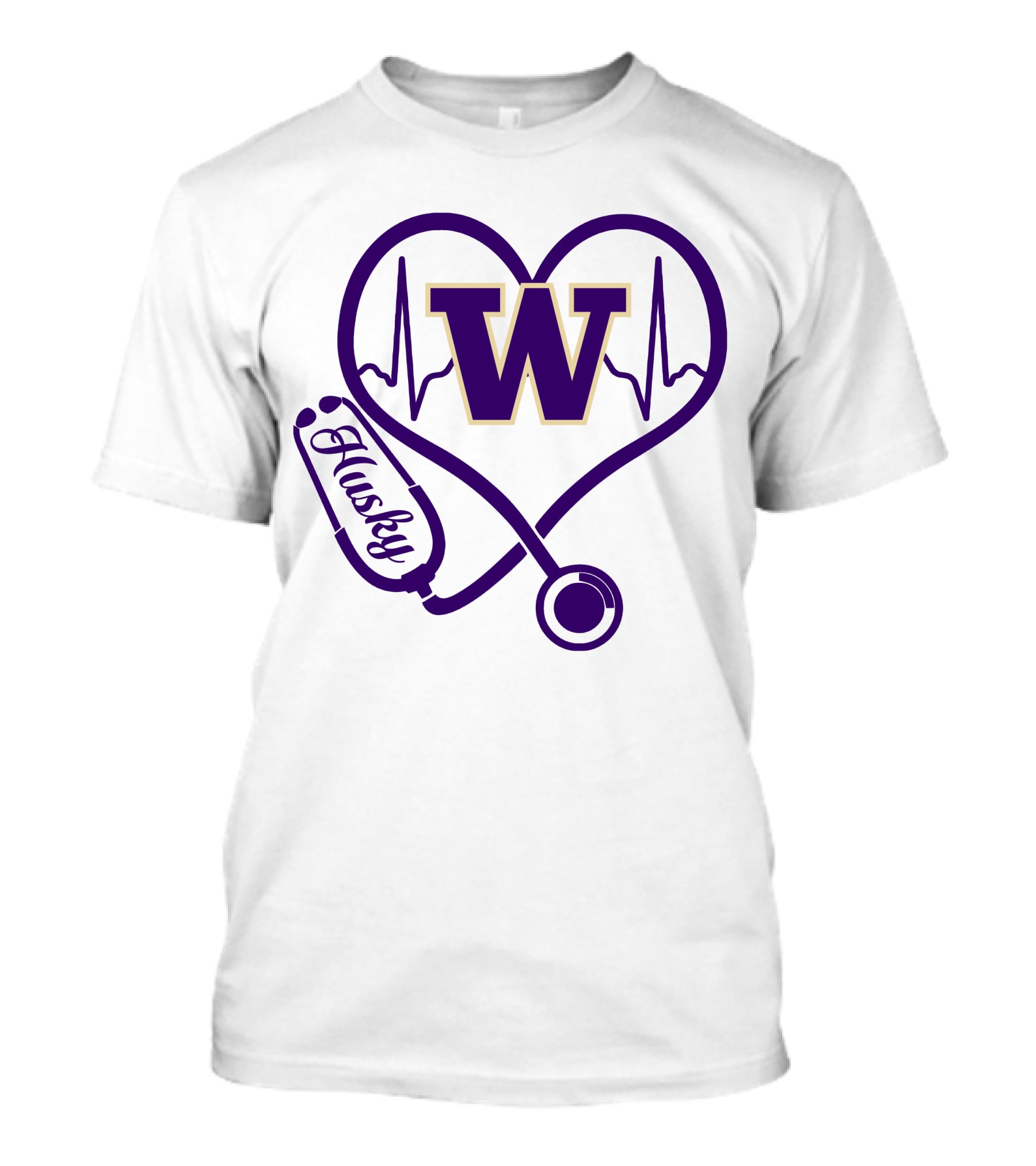 Washington Huskies Nurse Love Stethoscope Heartbeat T-Shirt