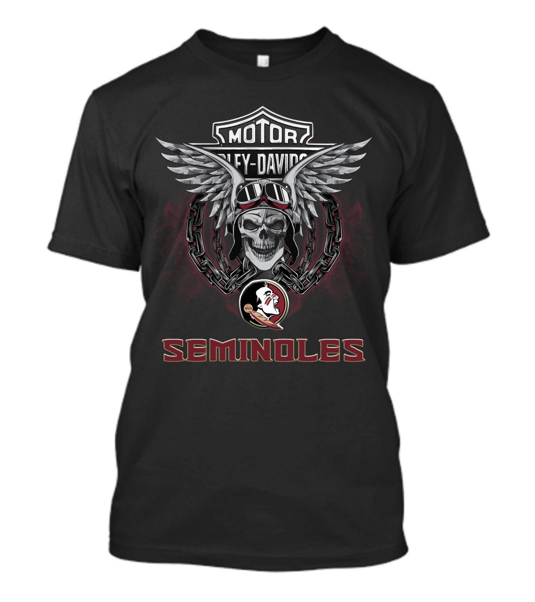 Harley Davidson Motor And Florida State Seminoles Skull And Logo T-Shirt