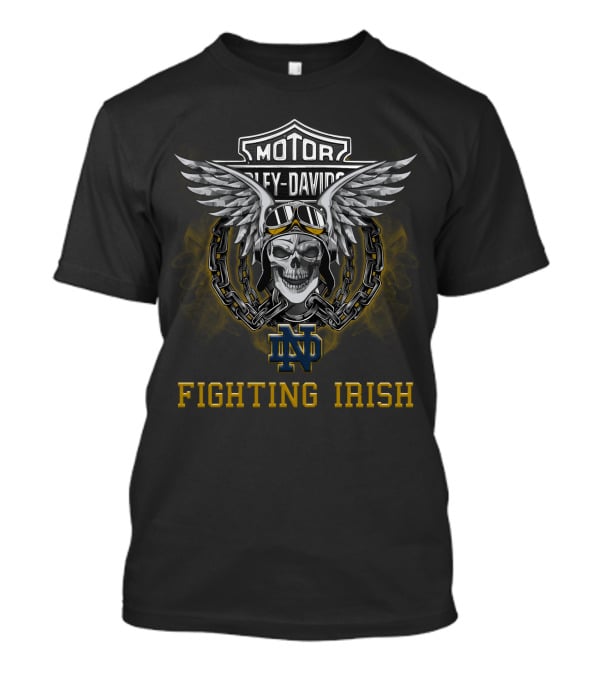 Harley Davidson Motor Winged Skull Notre Dame Fighting Irish Nd T-Shirt