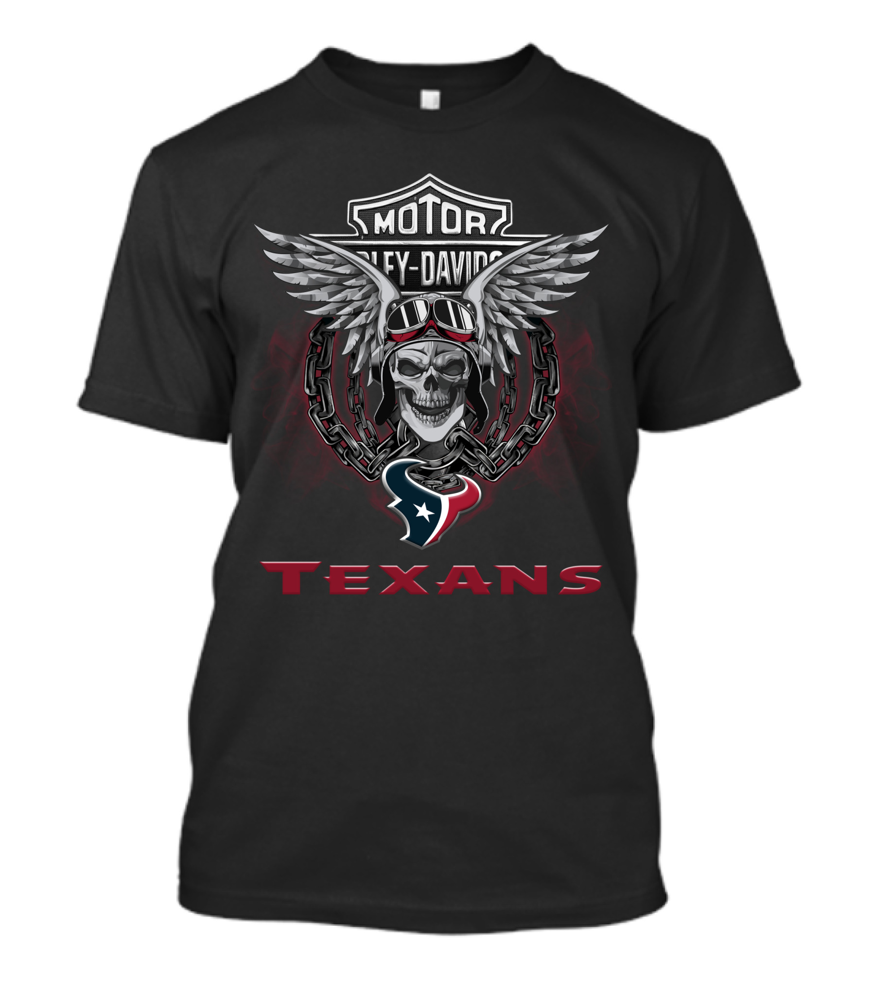 Harley Davidson Skull Wings Motorcycle Biker Nfl Houston Texans T-Shirt