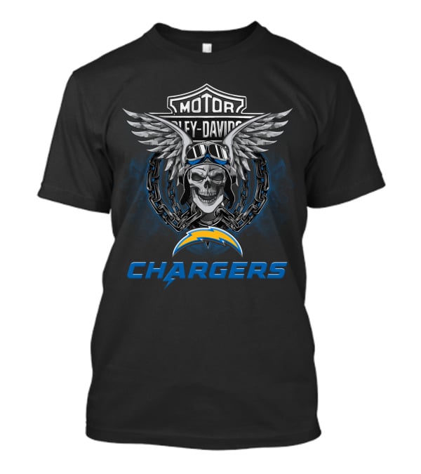Harley Davidson Motor Motorcycle Wings Skull Chain Nfl Los Angeles Chargers T-Shirt