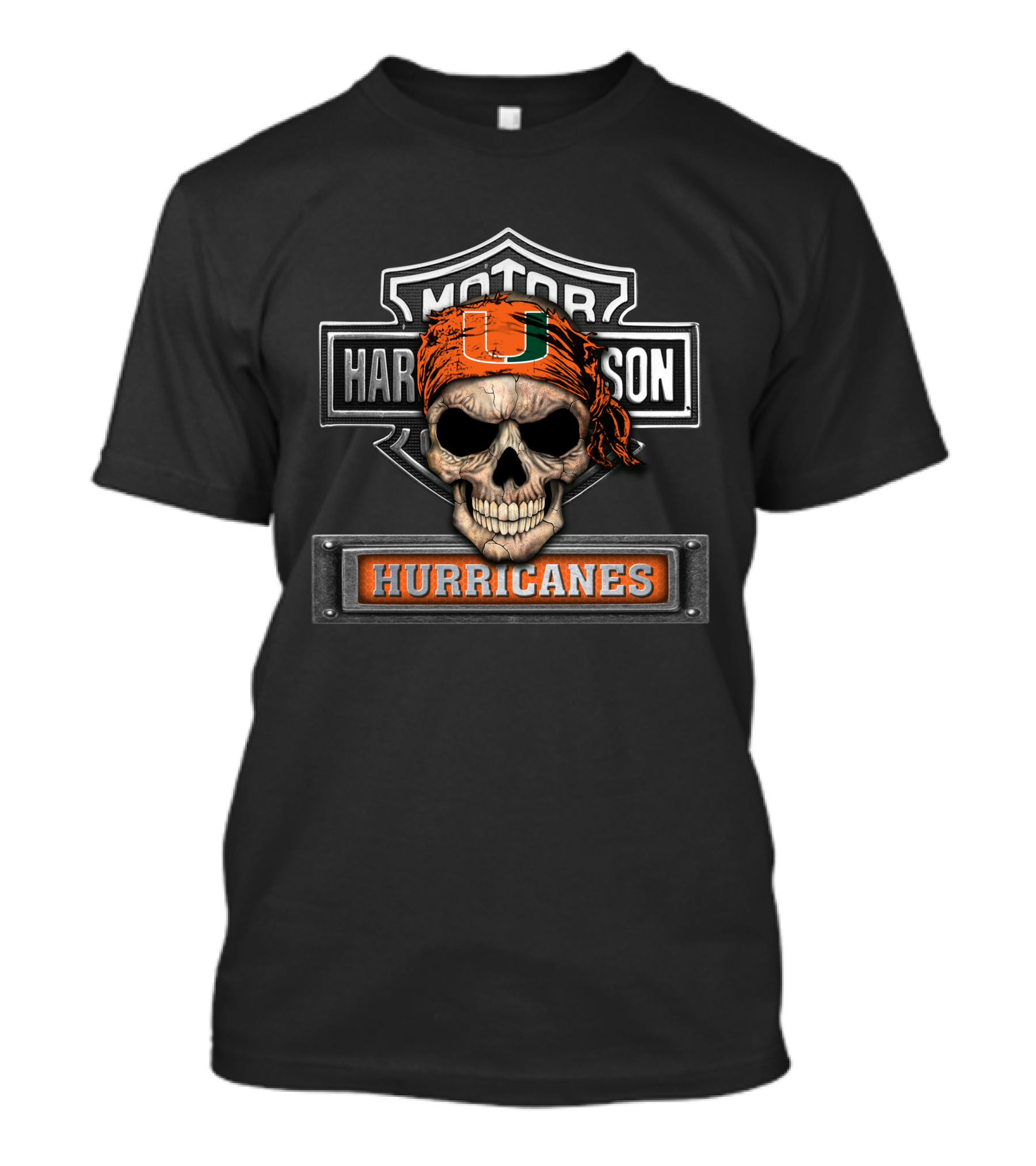 Harley Davidson Motorcycle Biker Miami Hurricanes Skull T-Shirt