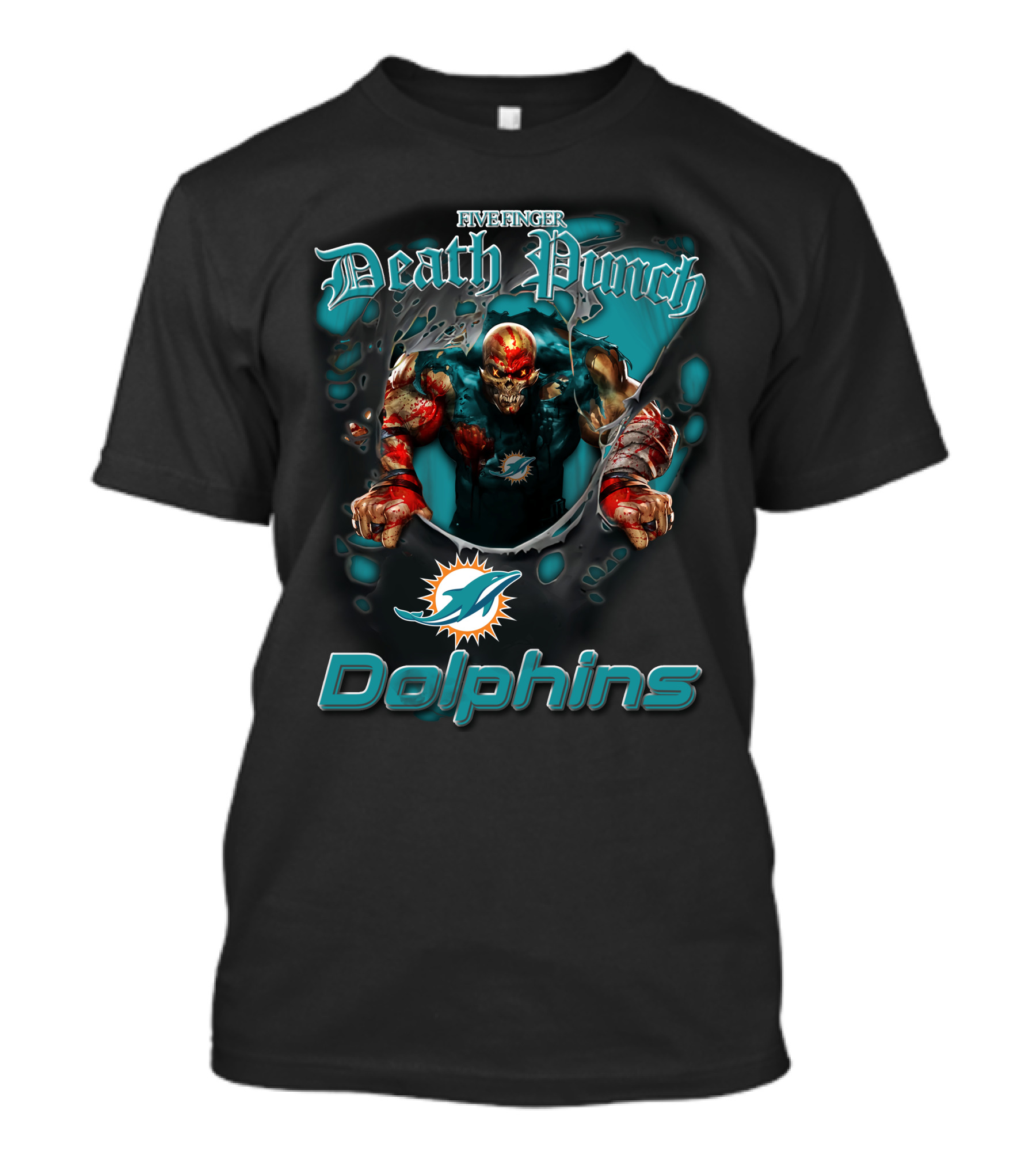 Five Finger Death Punch Miami Dolphins Harley Davidson Motorcycle Biker Nfl T-Shirt