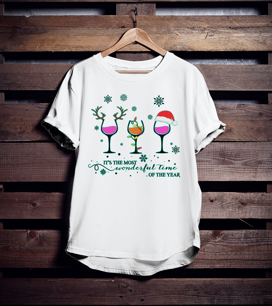 It's The Most Wonderful Time Of The Year Snowflakes Wine Glasses T-Shirt