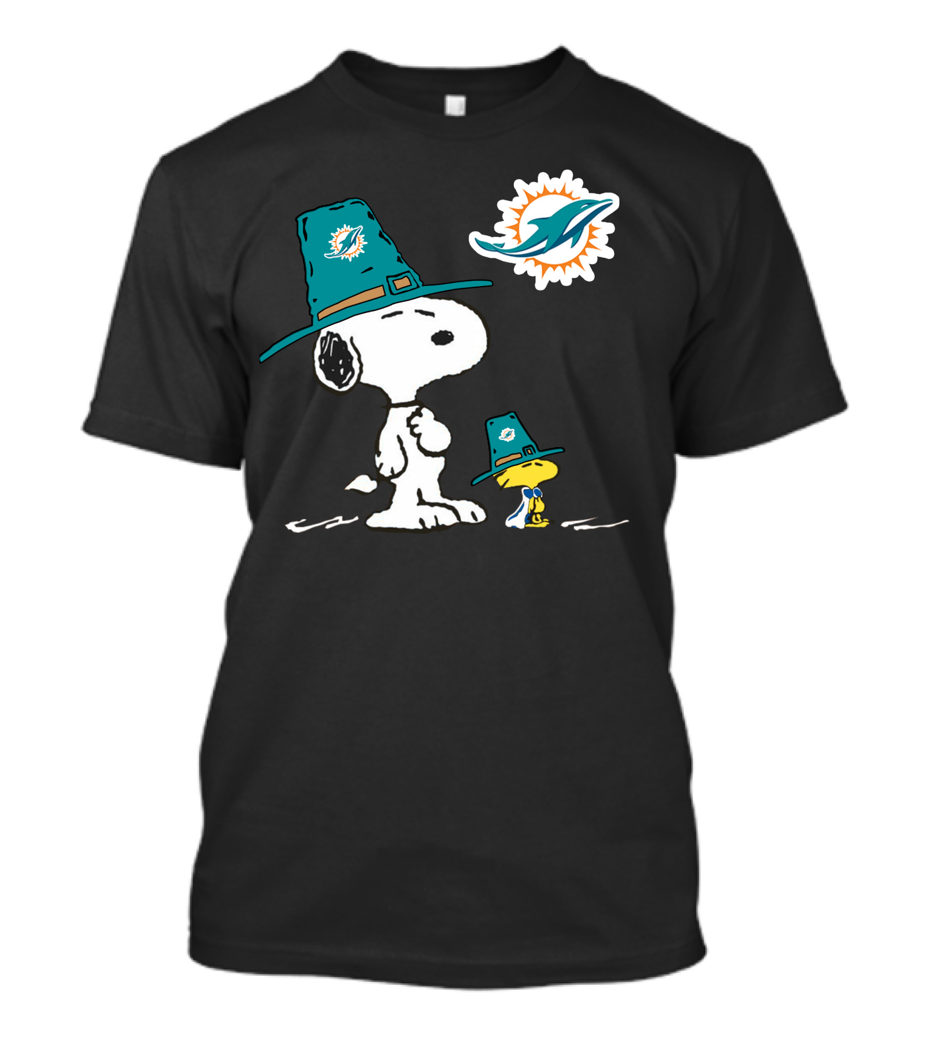 Miami Dolphins Snoopy Woodstock Thanksgiving Football T-Shirt