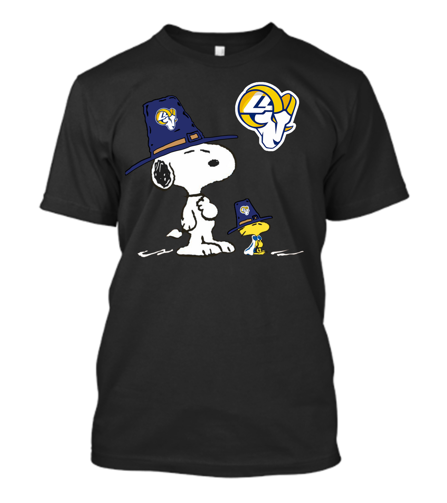 Los Angeles Rams Snoopy And Woodstock Thanksgiving Pilgrim Hat T-Shirt
