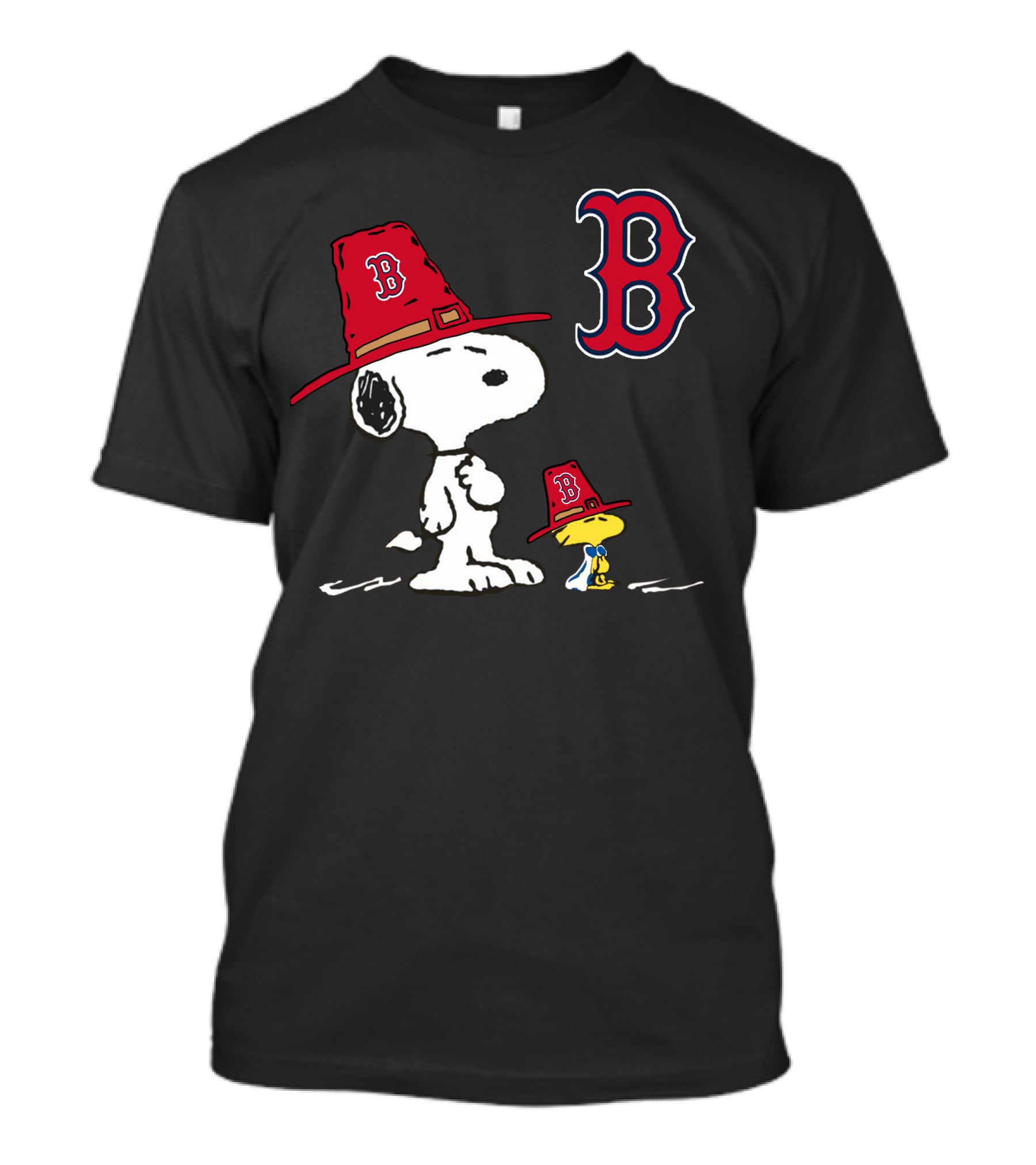 Boston Red Sox Snoopy Woodstock Wearing Team Hats T-Shirt
