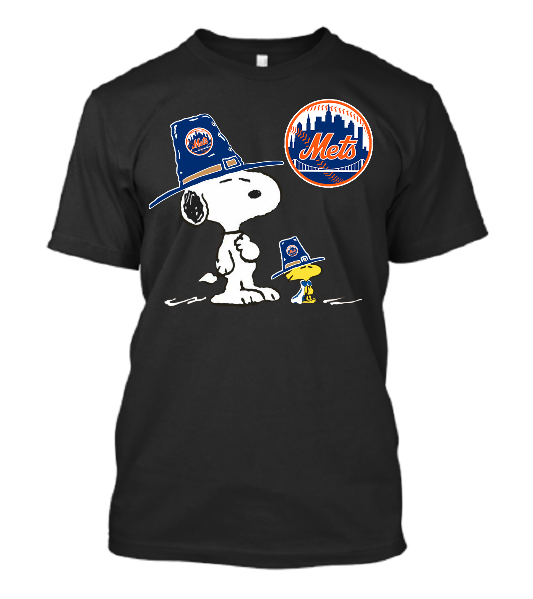Mets Peanuts Snoopy And Woodstock Thanksgiving Pilgrim Hats T-Shirt