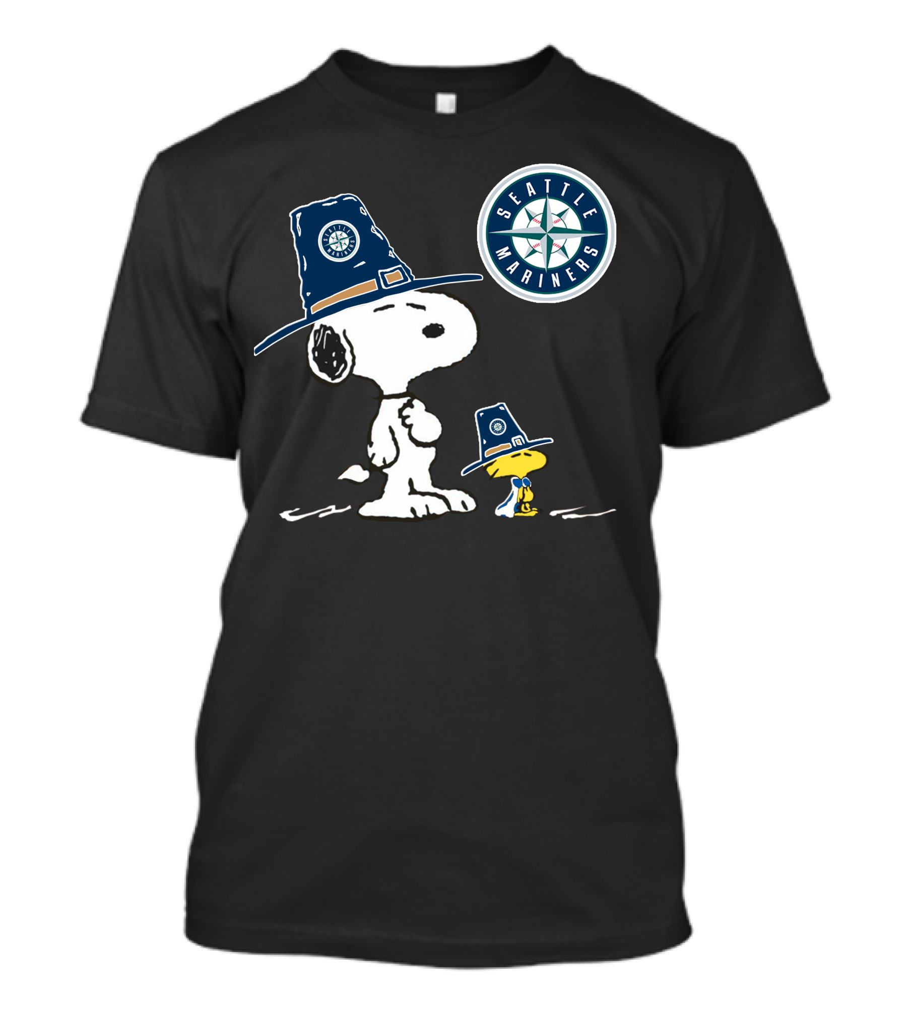 Seattle Mariners Snoopy Pilgrim Hat T-Shirt