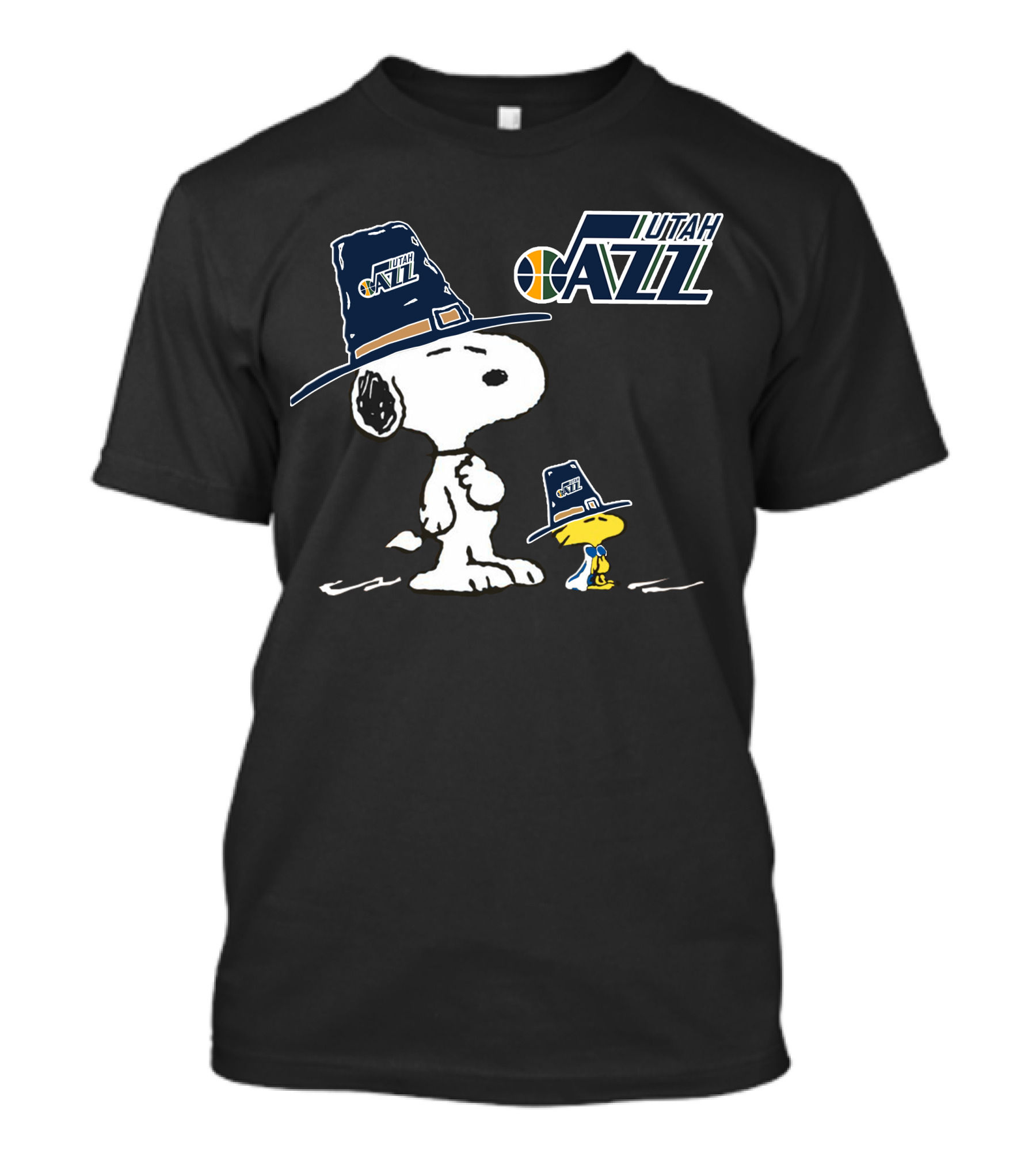 Utah Jazz Snoopy And Woodstock In Oversized Hats T-Shirt