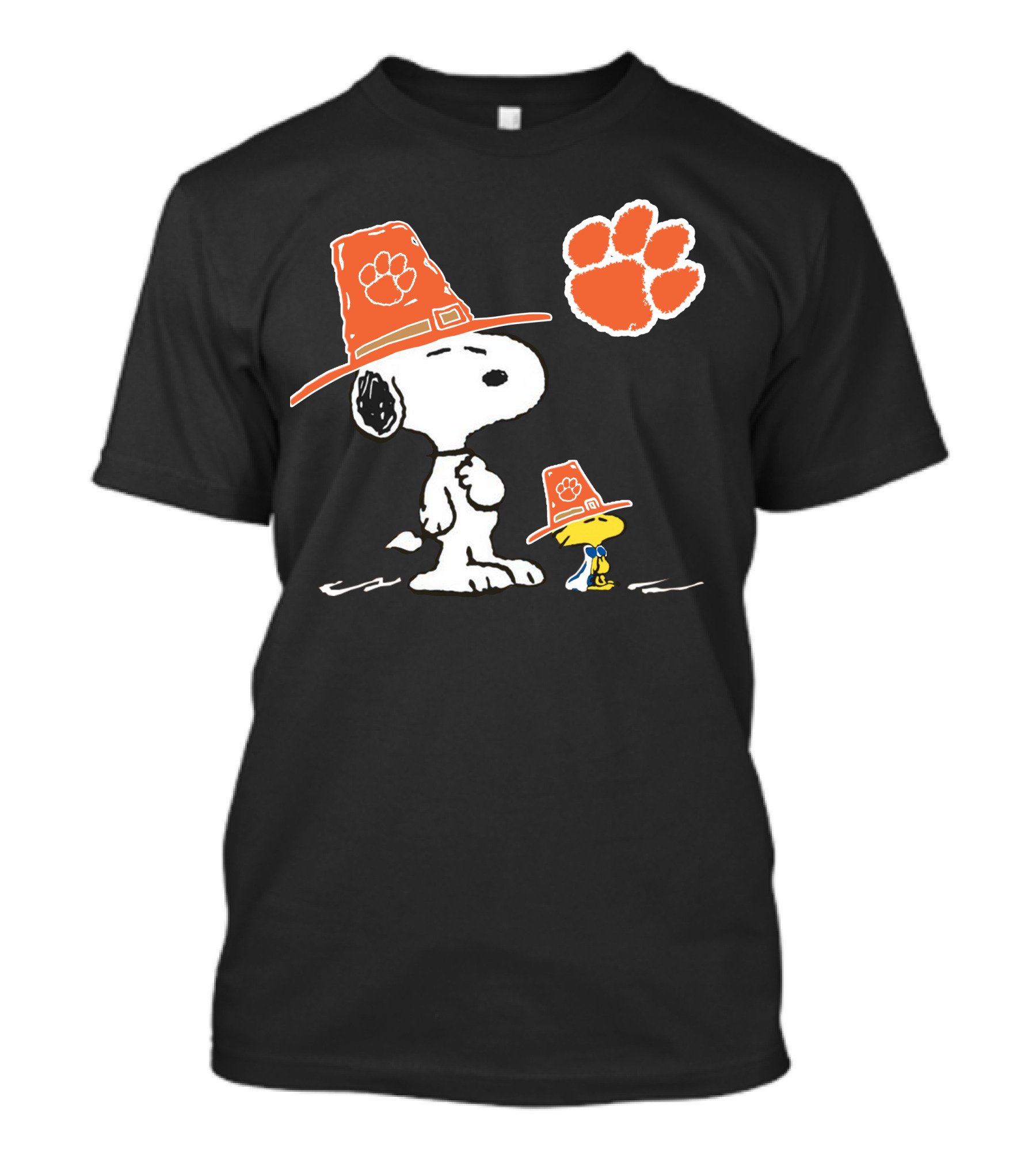Clemson Tigers Snoopy And Woodstock Thanksgiving Hat Football Paw T-Shirt