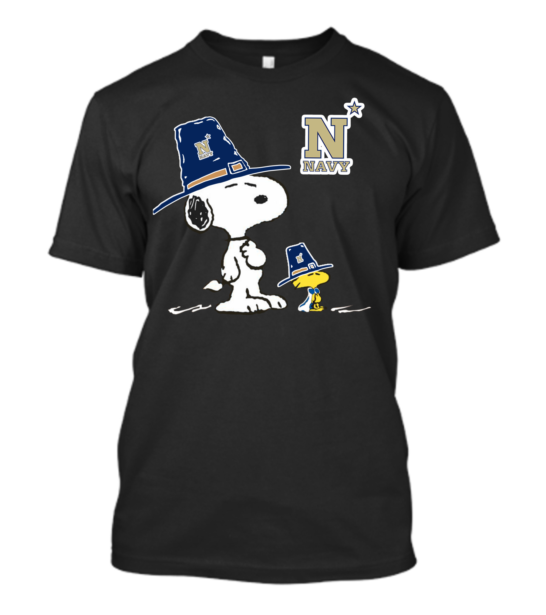 Navy Midshipmen Snoopy And Woodstock In Pilgrim Hats T-Shirt