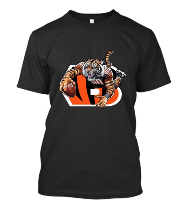 Cincinnati Bengals Tiger With Football And Bold B Emblem T-Shirt