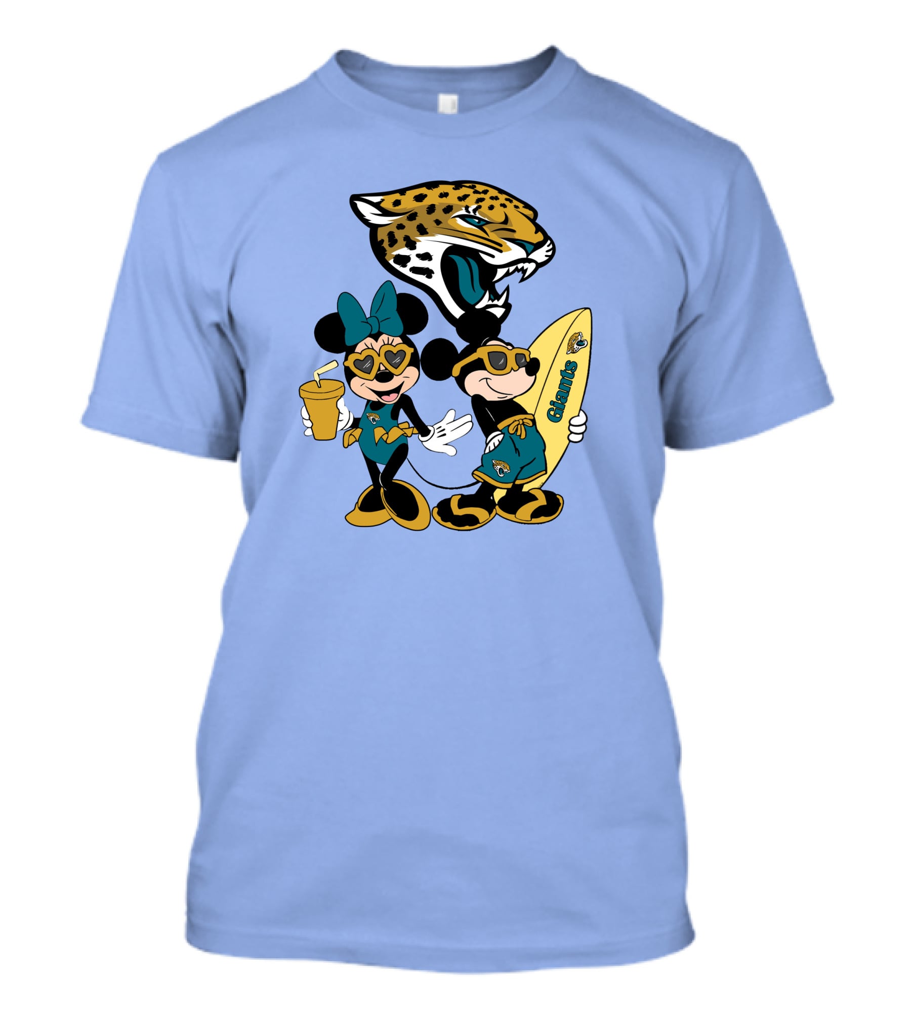 Jaguars Mickey And Minnie Happy Vacation With Surfboard And Drink T-Shirt