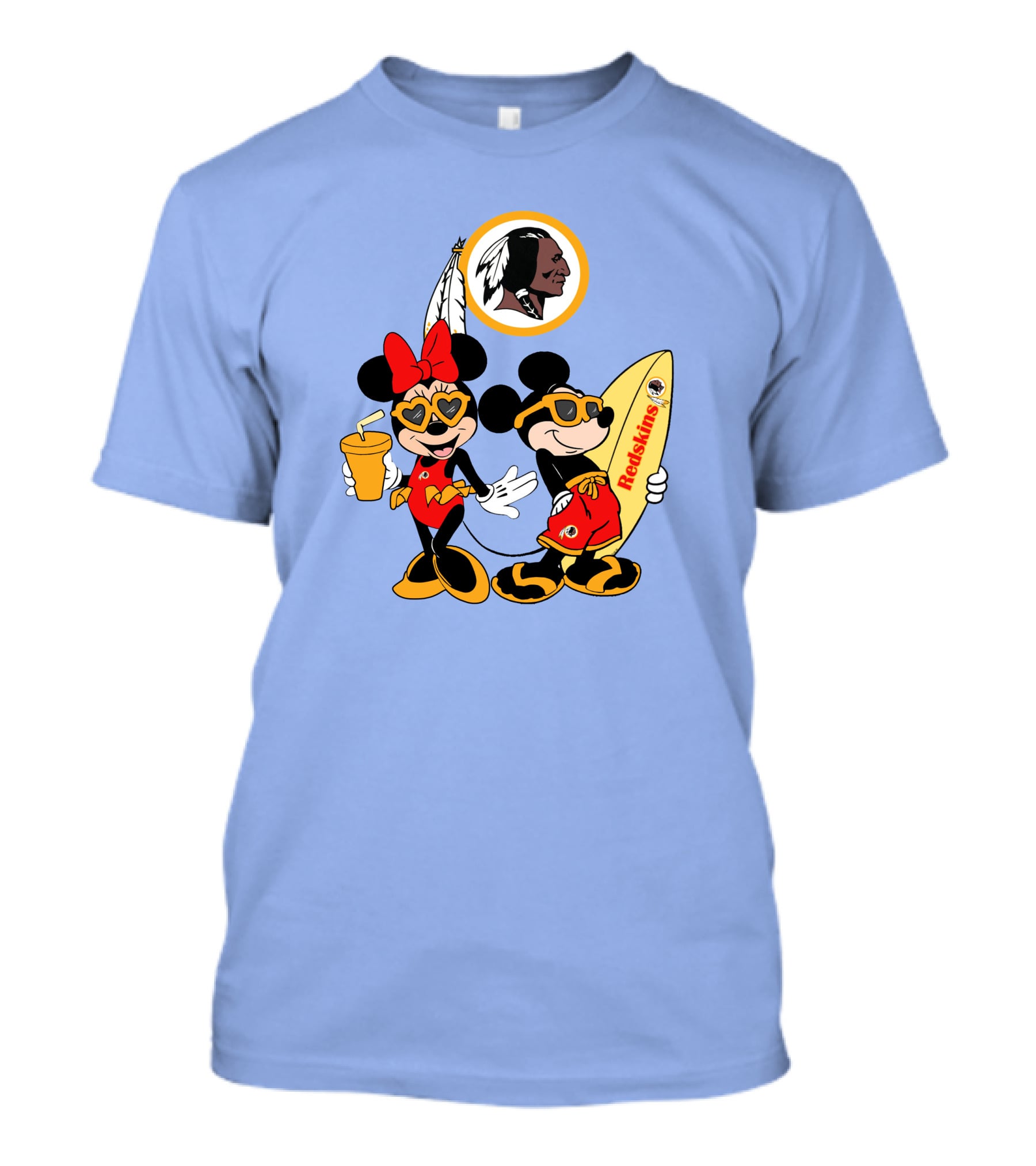 Redskins Mickey And Minnie Vacation Fun With Surfboard And Drink T-Shirt