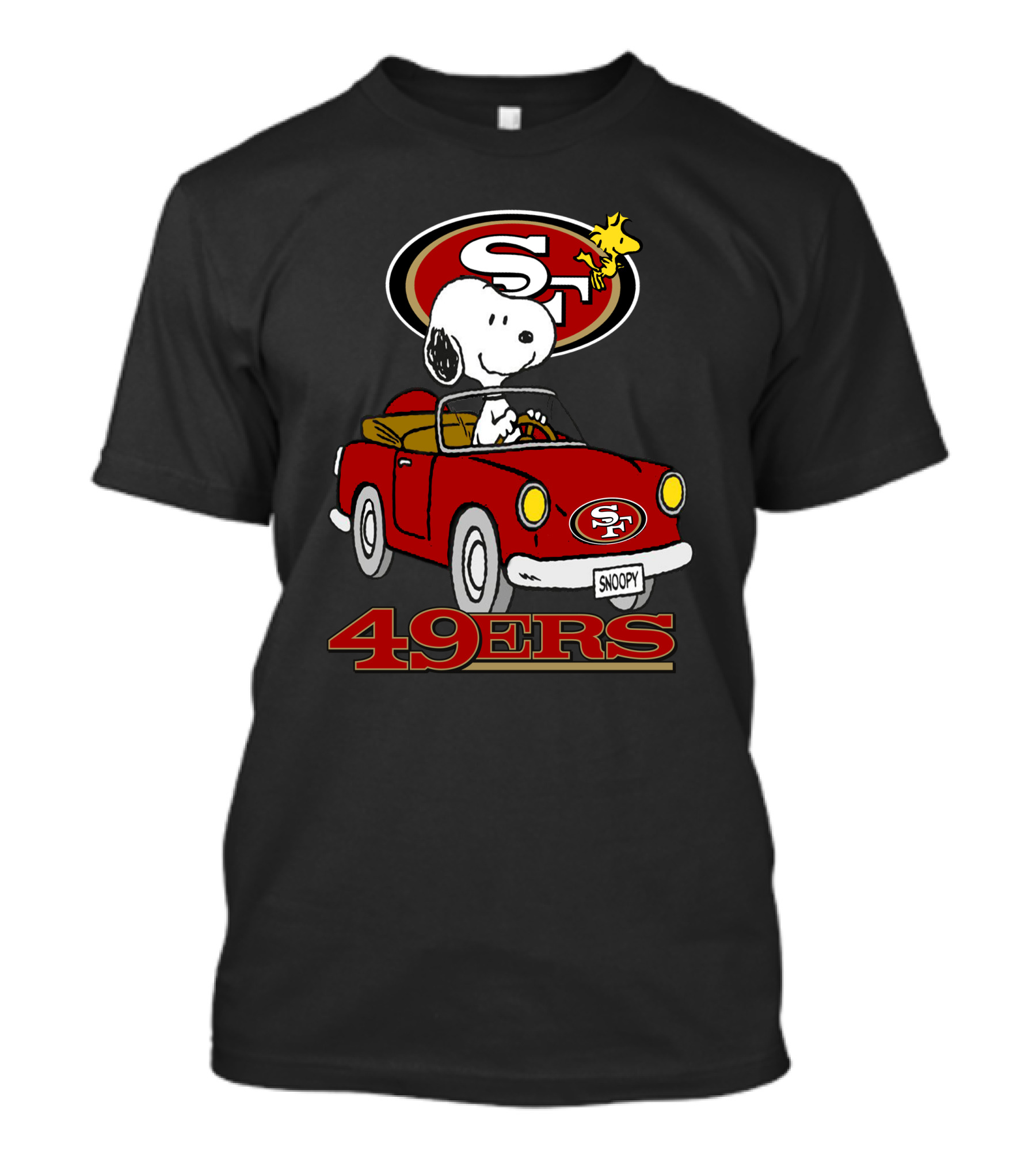 San Francisco 49ers Snoopy Driving Car With Woodstock T-Shirt