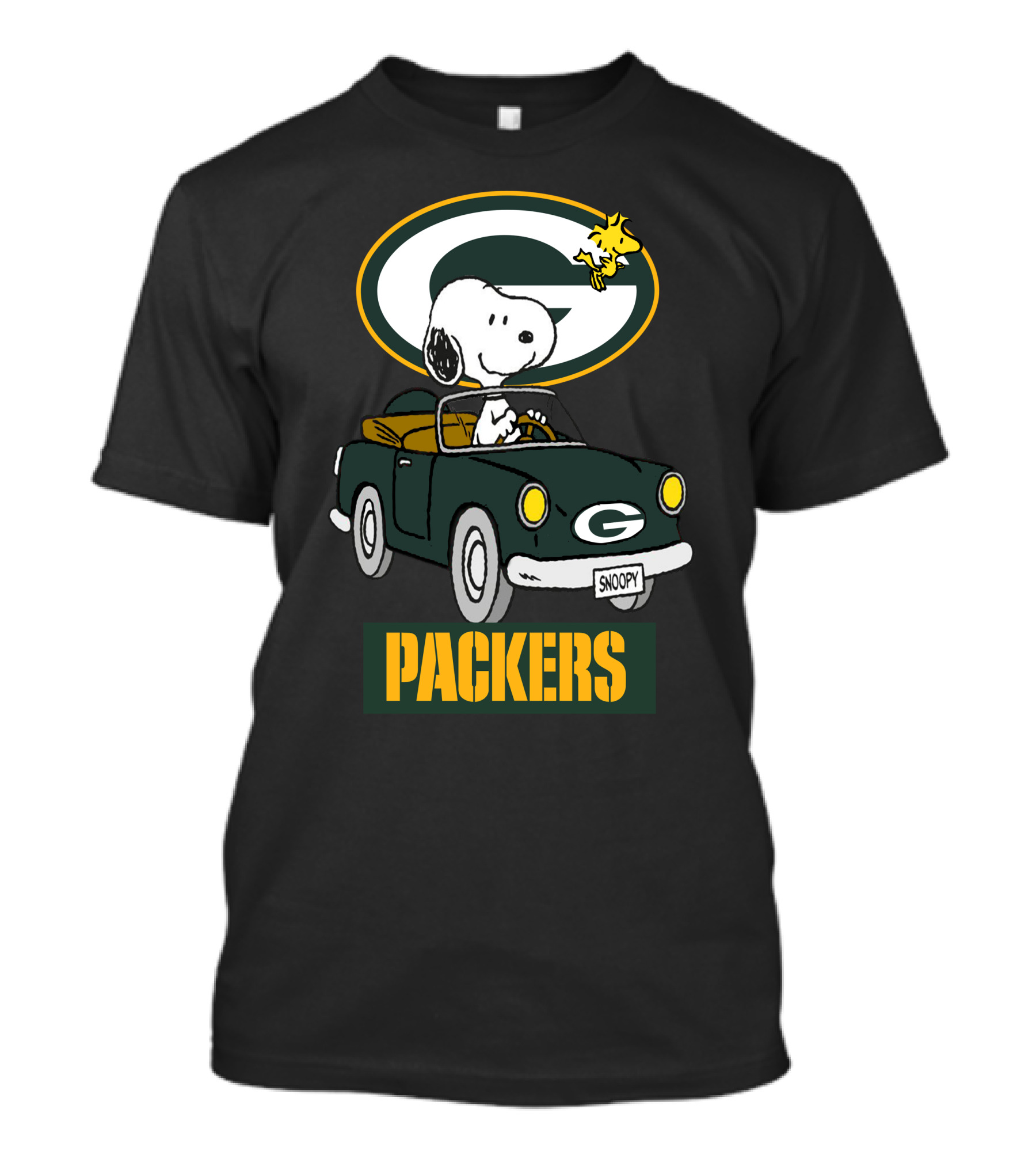 Packers Snoopy Driving Car With Woodstock And Packers T-Shirt
