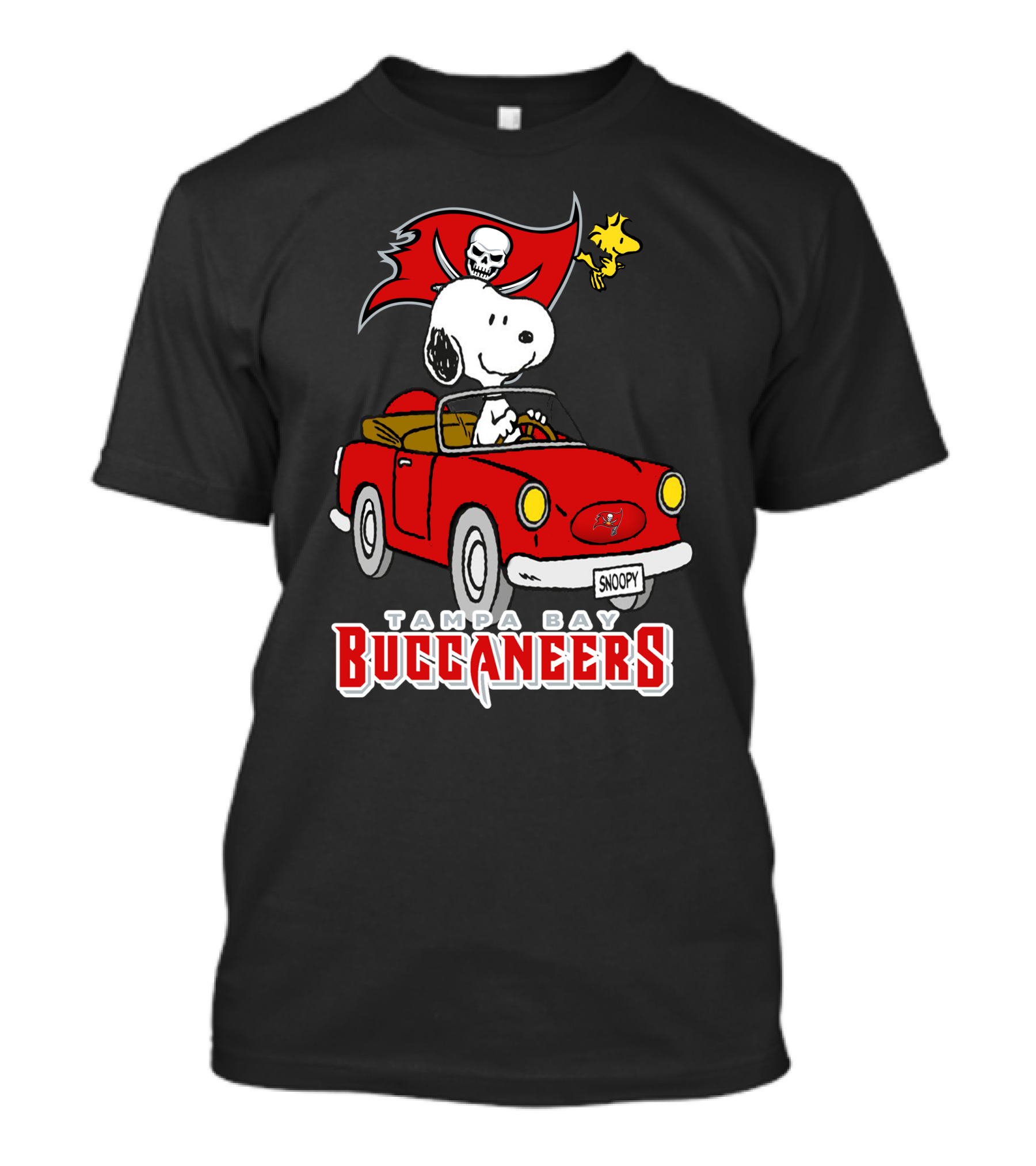Tampa Bay Buccaneers Snoopy Driving Peanuts Woodstock Car Football Fan T-Shirt