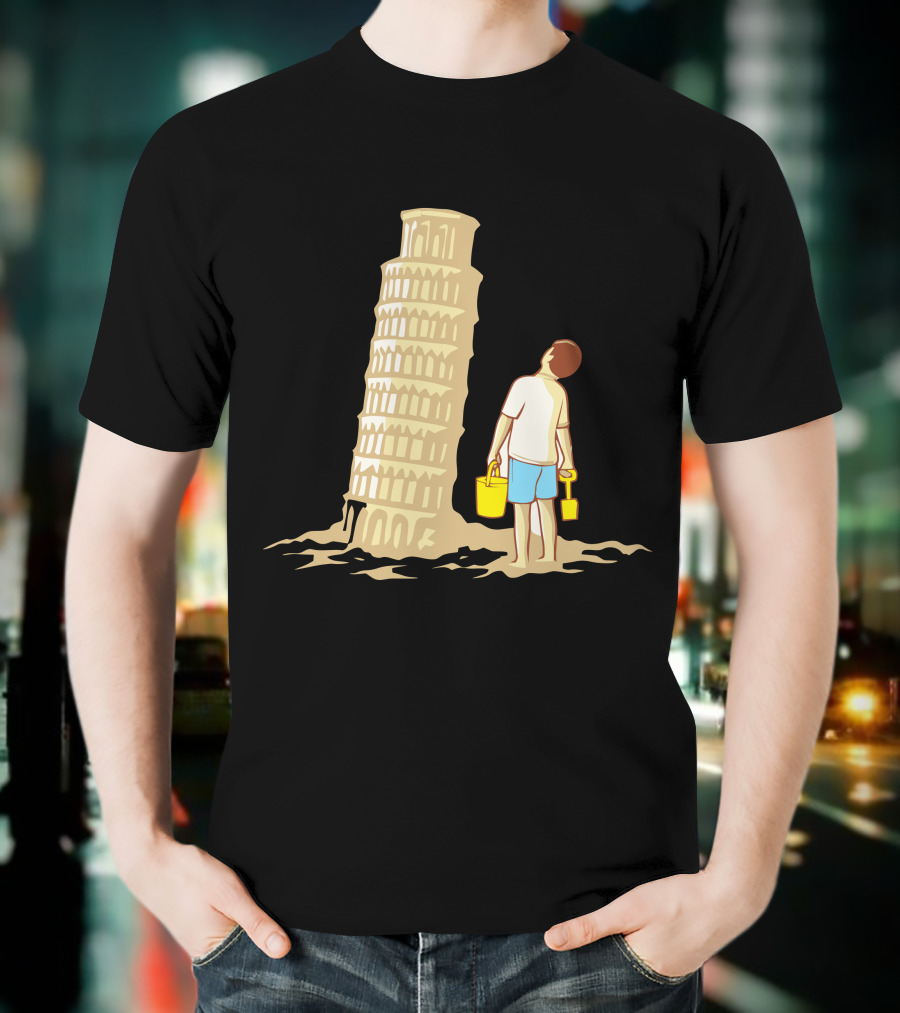 Sandcastle Builder Leaning Tower Of Pisa Summer Fun T-Shirt