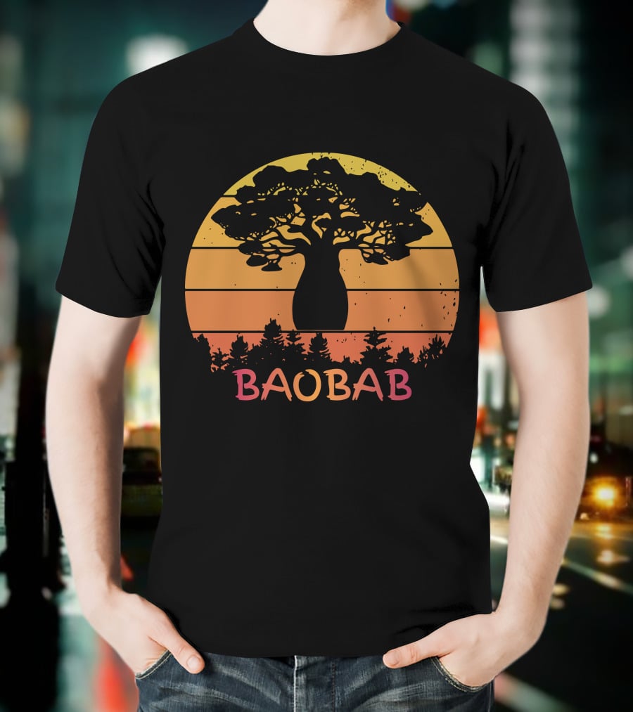 BAOBAB Sunset Silhouette Retro Vintage Forest Scene T-Shirt