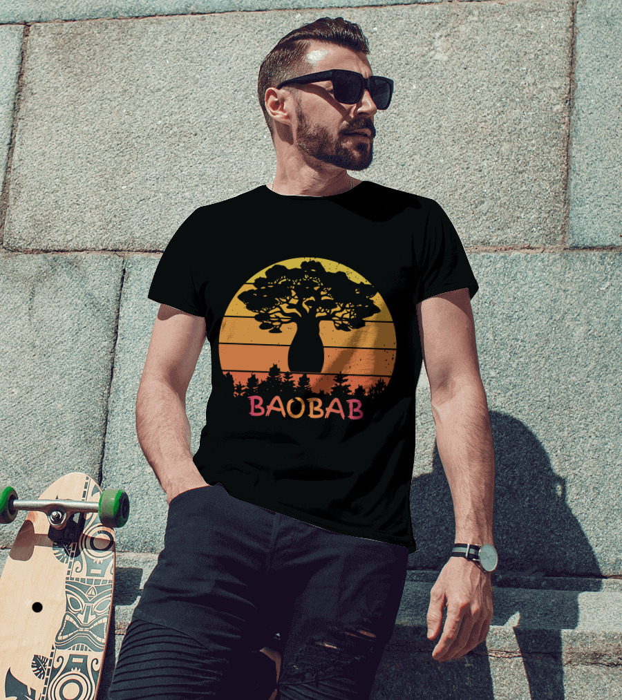 BAOBAB Sunset Silhouette Retro Vintage Forest Scene T-Shirt