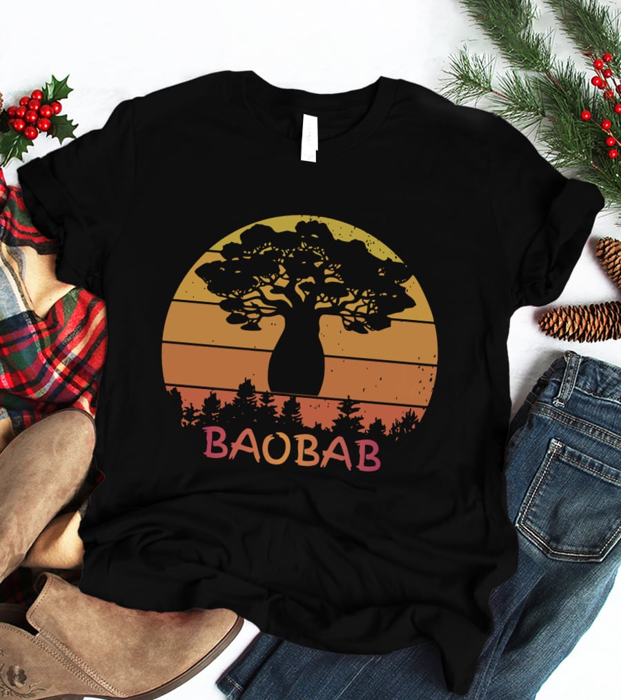 BAOBAB Sunset Silhouette Retro Vintage Forest Scene T-Shirt