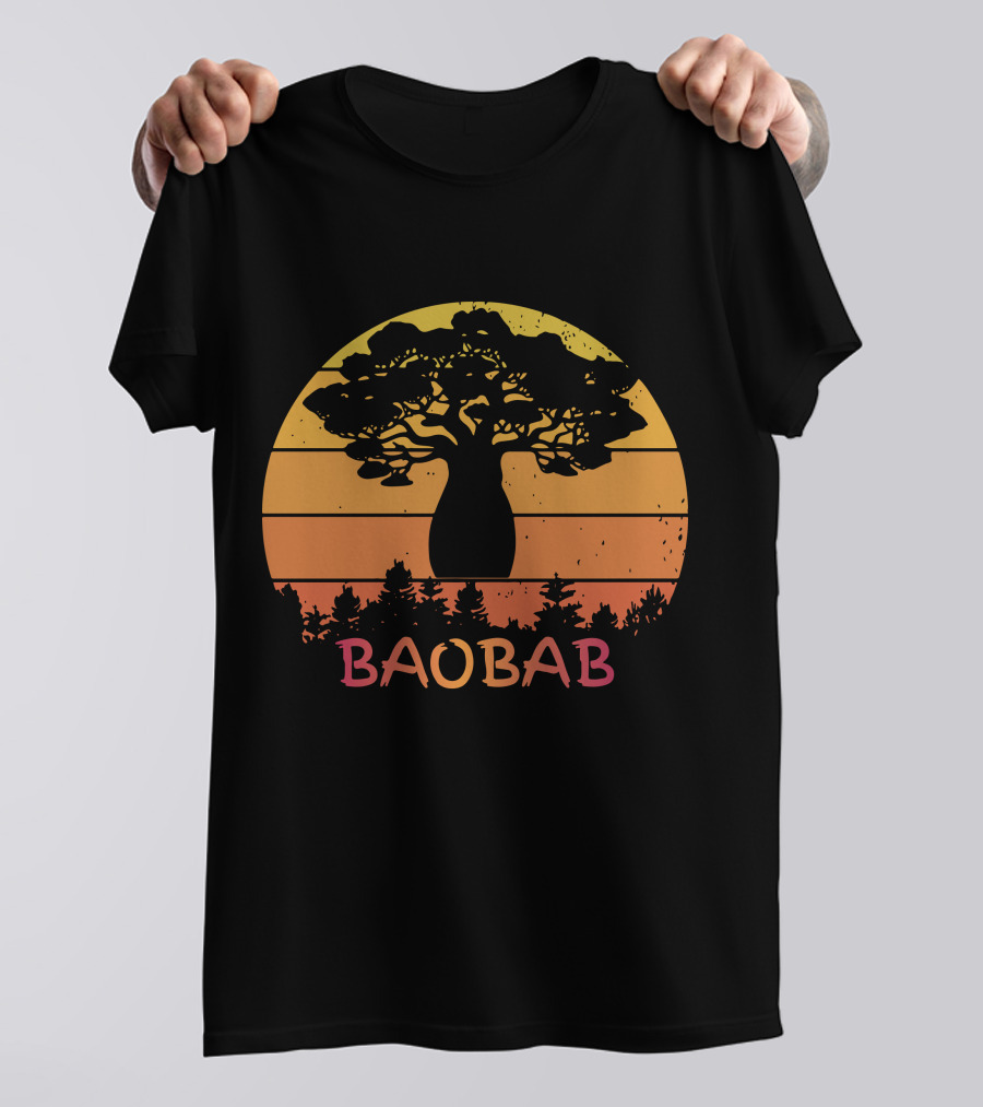 BAOBAB Sunset Silhouette Retro Vintage Forest Scene T-Shirt
