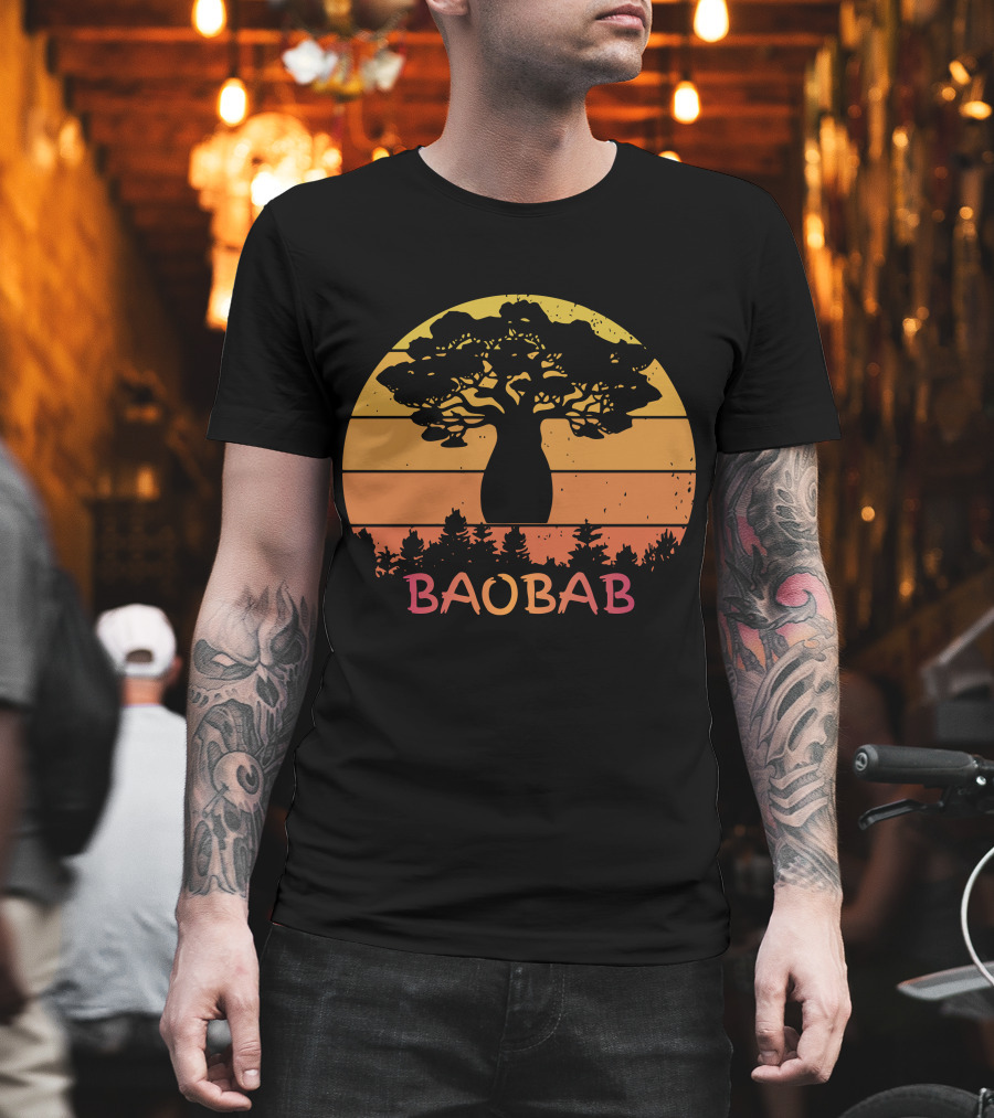 BAOBAB Sunset Silhouette Retro Vintage Forest Scene T-Shirt