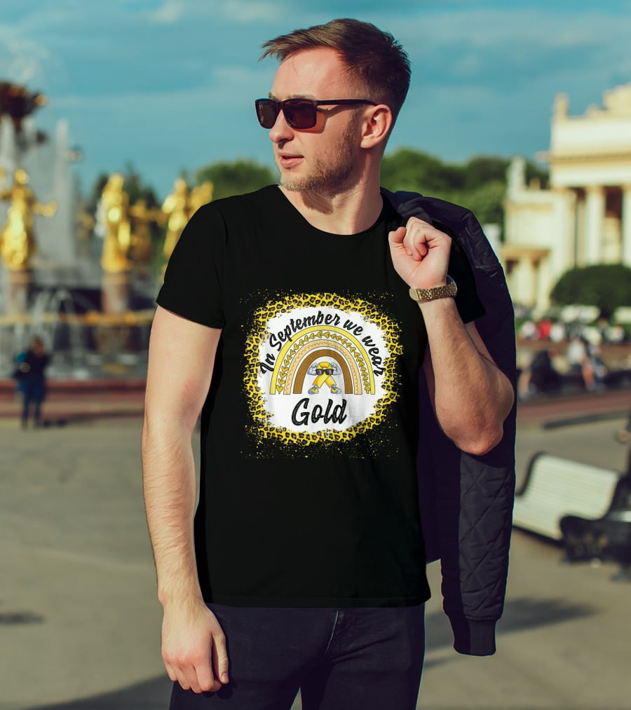 In September We Wear Gold Rainbow Leopard Awareness T-Shirt