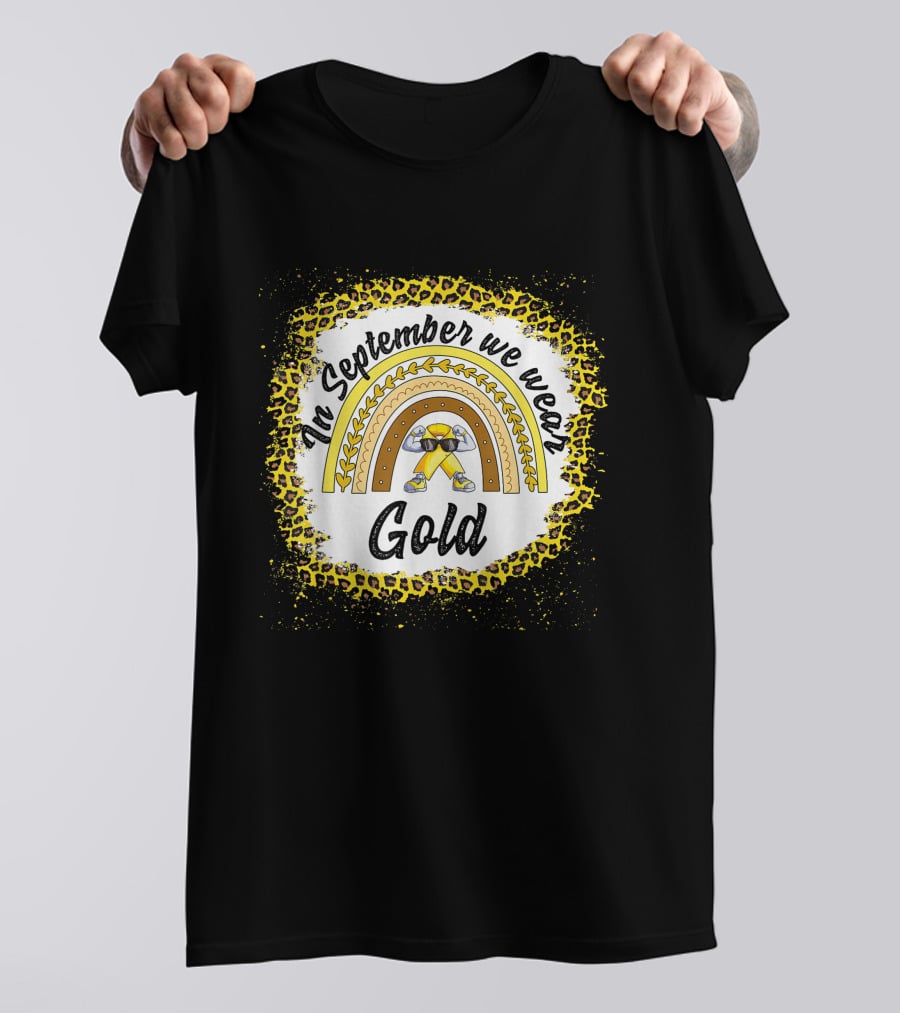 In September We Wear Gold Rainbow Leopard Awareness T-Shirt