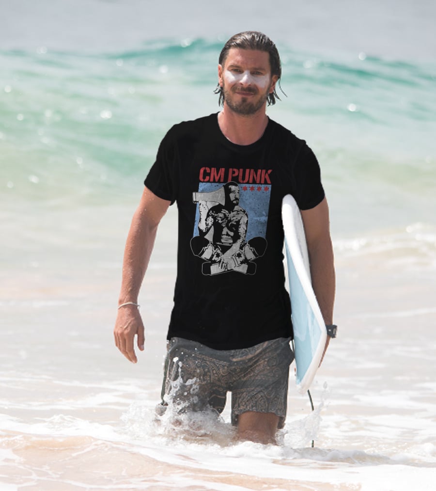 CM Punk AEW All Elite Wrestling Megaphone Graphic With Red Stars T-Shirt