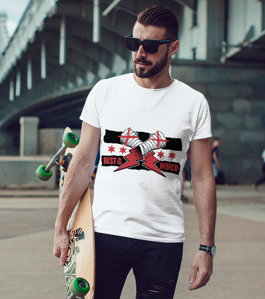 Best In The World Crossed Fists Red Lightning Stars T-Shirt