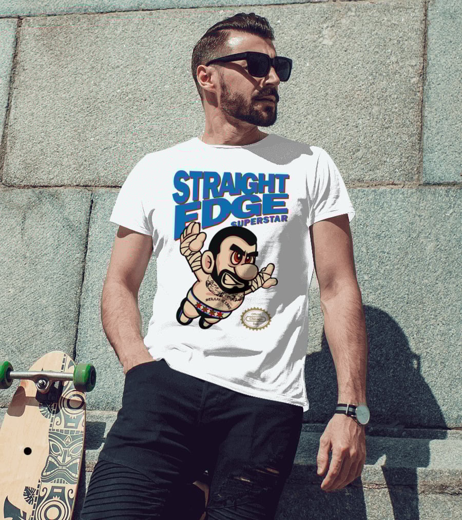 Straight Edge Superstar CM Punk Mario Official Chicago Seal T-Shirt