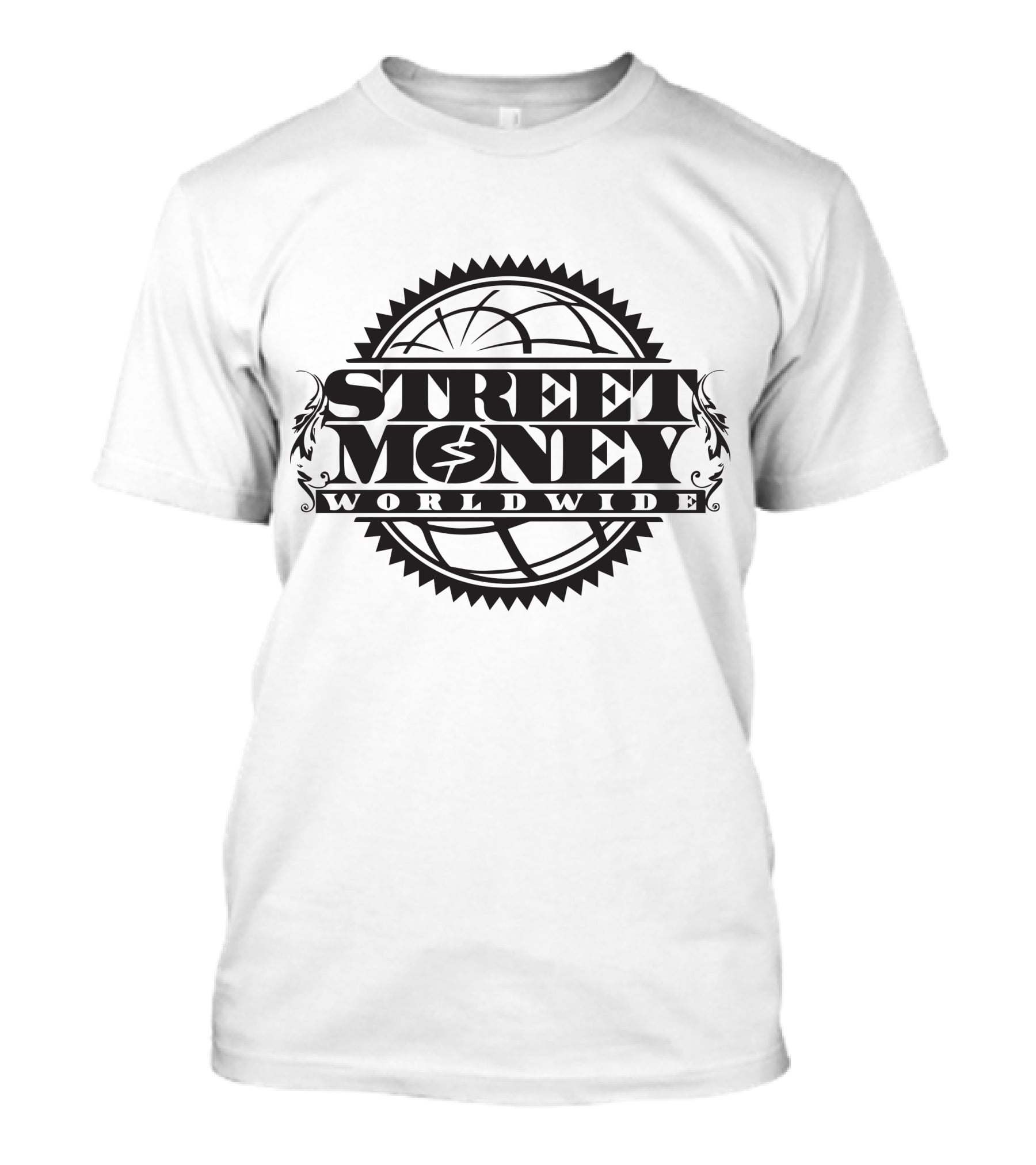 STREET MONEY WORLDWIDE Globe Emblem With Stylized Dollar T-Shirt